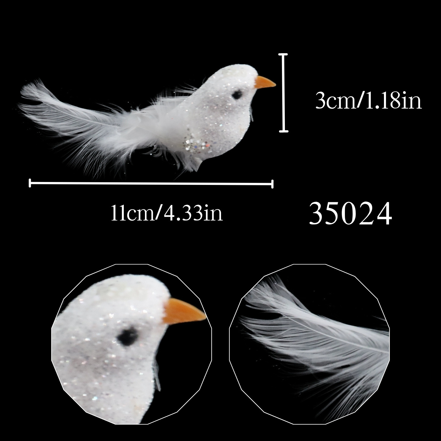 Navidad Artificial Christmas Decoration Glittered White Feather Bird Ornaments Christmas Decor