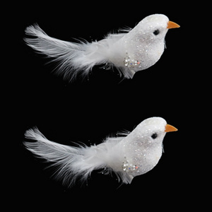 Navidad Artificial Christmas Decoration Glittered White Feather Bird Ornaments Christmas Decor