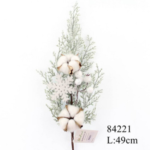 Frosty cedar & white berries cottons  Christmas floral Pick wholesale #84221