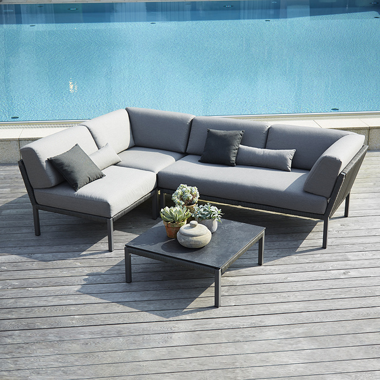 Outdoor Patio Furniture Salon Modern Style Rope Sofa Lounge Set Outdoor Sectional