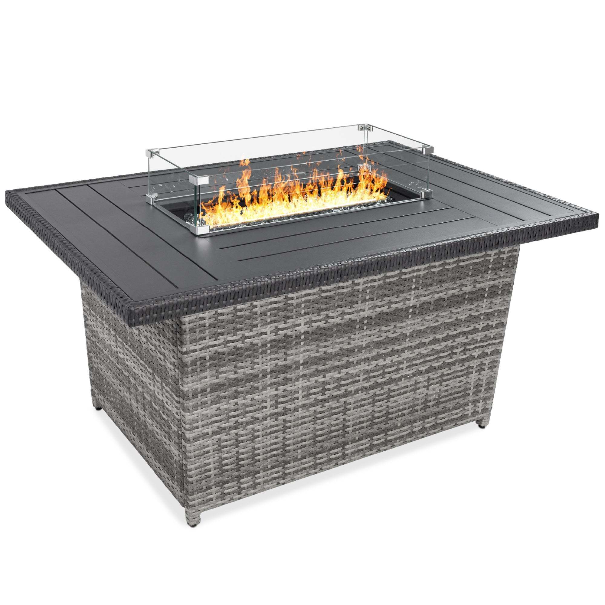 Modern Garden Furniture Outdoor patio 52in Rattan rectangle gas fire pit table Wicker Propane Fire Pit Table