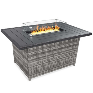 Modern Garden Furniture Outdoor patio 52in Rattan rectangle gas fire pit table Wicker Propane Fire Pit Table