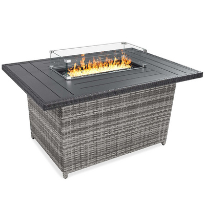 Modern Garden Furniture Outdoor patio 52in Rattan rectangle gas fire pit table Wicker Propane Fire Pit Table