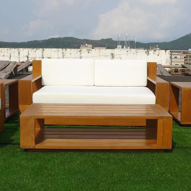 New Design Burma Teak  Wood Outdoor  Modular Sectional  U Shape Teak  Sofa Set Sectional Patio Furniture