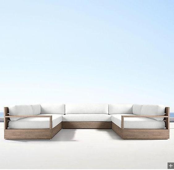 New Design Burma Teak  Wood Outdoor  Modular Sectional  U Shape Teak  Sofa Set Sectional Patio Furniture