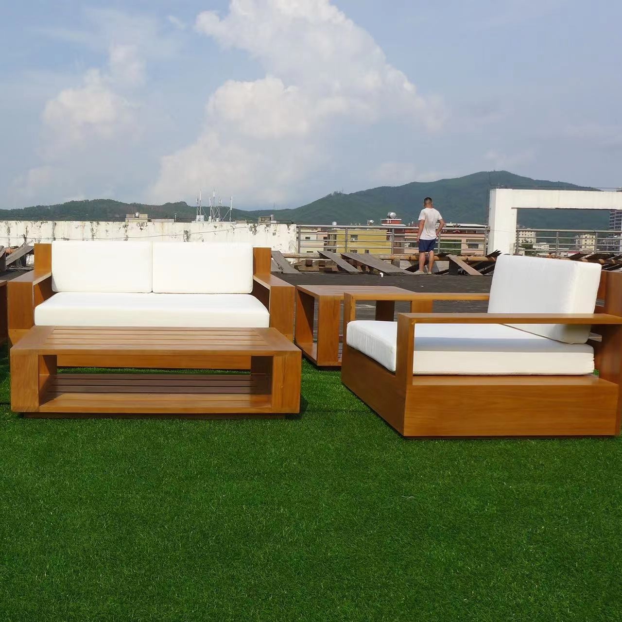 New Design Burma Teak  Wood Outdoor  Modular Sectional  U Shape Teak  Sofa Set Sectional Patio Furniture