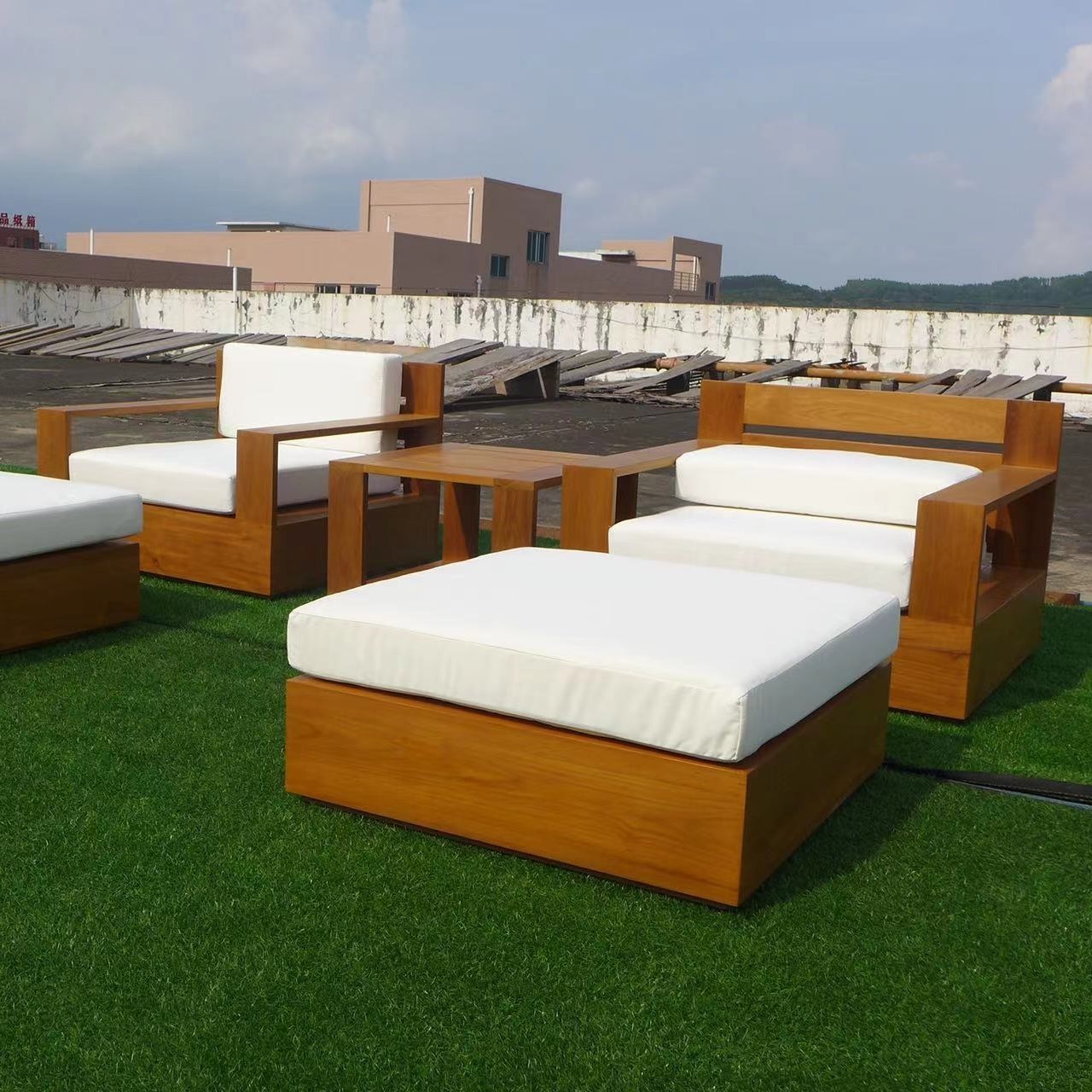 New Design Burma Teak  Wood Outdoor  Modular Sectional  U Shape Teak  Sofa Set Sectional Patio Furniture