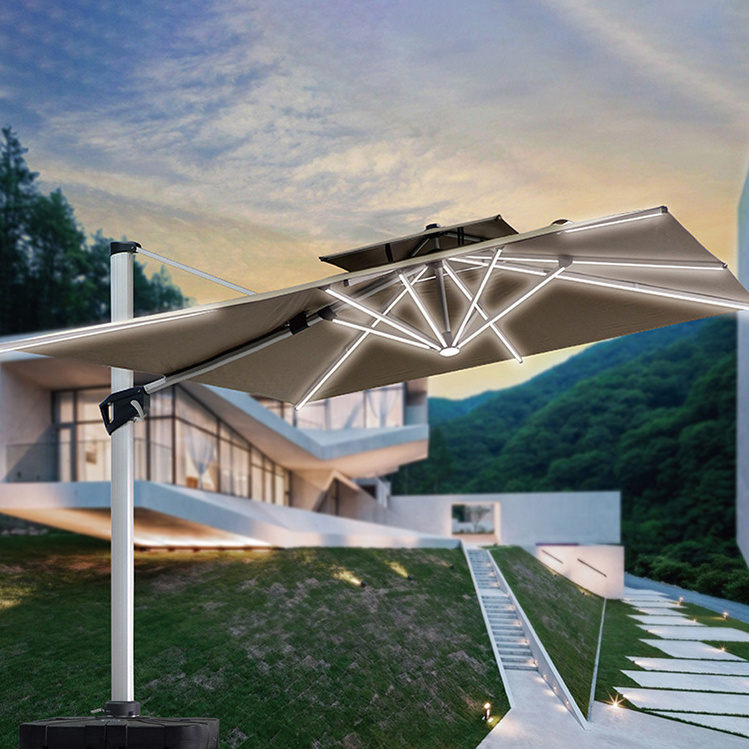 New Arrival Modern Solar Cantilever Patio Umbrella Big Size with Stand Parasol Jardin Cafe Bar Umbrella