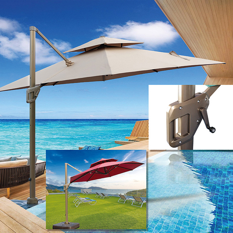 New Arrival Modern Solar Cantilever Patio Umbrella Big Size with Stand Parasol Jardin Cafe Bar Umbrella