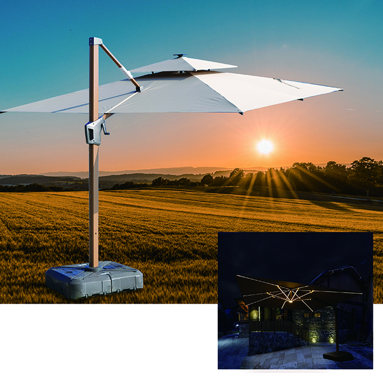 New Arrival Modern Solar Cantilever Patio Umbrella Big Size with Stand Parasol Jardin Cafe Bar Umbrella