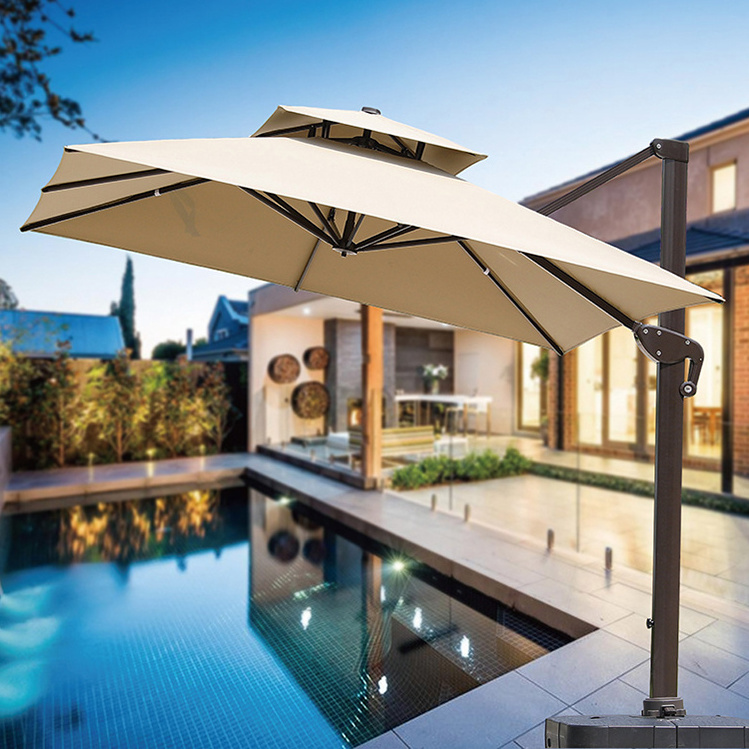 New Arrival Modern Solar Cantilever Patio Umbrella Big Size with Stand Parasol Jardin Cafe Bar Umbrella