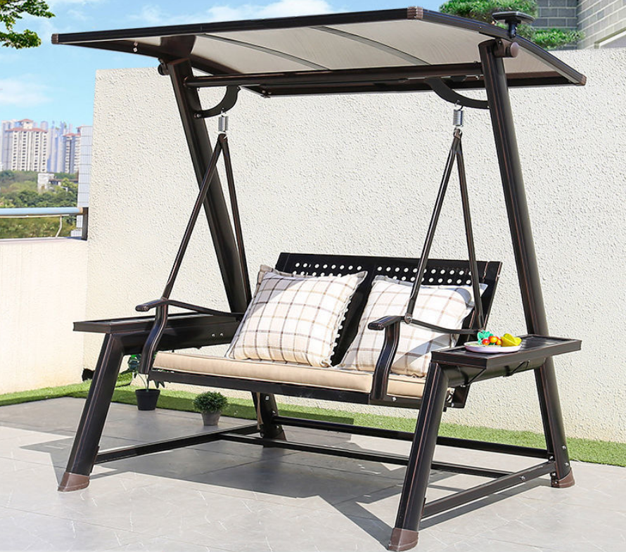 Outdoor Furniture Large Patio Porch Swing with Canopy 3 Person Metal Hanging Swing Bed