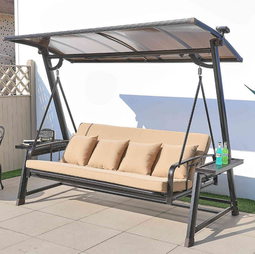 Outdoor Furniture Large Patio Porch Swing with Canopy 3 Person Metal Hanging Swing Bed