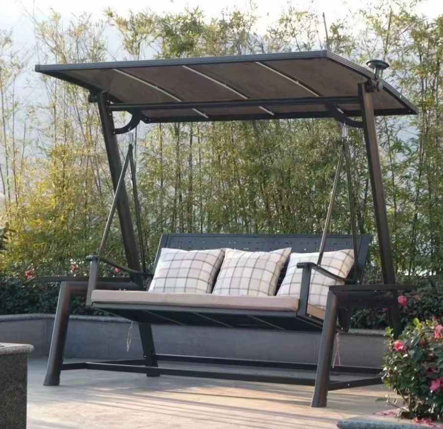 Outdoor Furniture Large Patio Porch Swing with Canopy 3 Person Metal Hanging Swing Bed