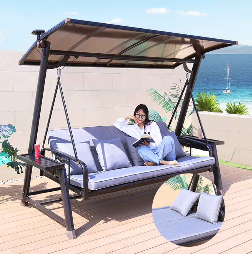 Outdoor Furniture Large Patio Porch Swing with Canopy 3 Person Metal Hanging Swing Bed