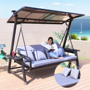 Outdoor Furniture Large Patio Porch Swing with Canopy 3 Person Metal Hanging Swing Bed