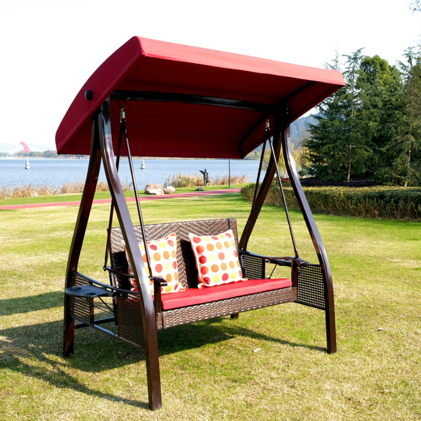 Weather Resistant Outdoor Patio Porch Double Swing Chair Garden Canopy Metal Swing