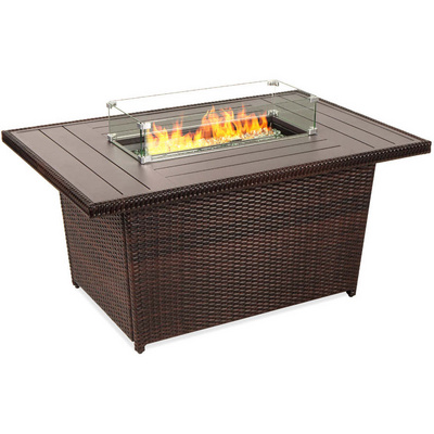 Outdoor Garden Furniture patio Rattan fire pit table wicker rectangle gas fire pit dining table