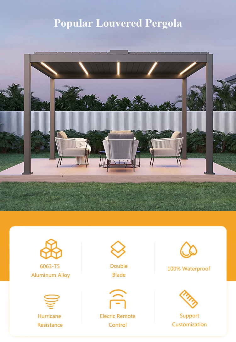 3x3 3x4 4x6 Sun Shade Waterproof Aluminum Louvered Roof Pergola Gazebo Outdoor Bioclimatic Motorized Louver Pergola