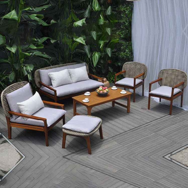 New Design Waterproof Garden Furniture Teak Rattan Seat And Back Chair Outdoor Teak Wood Sofa