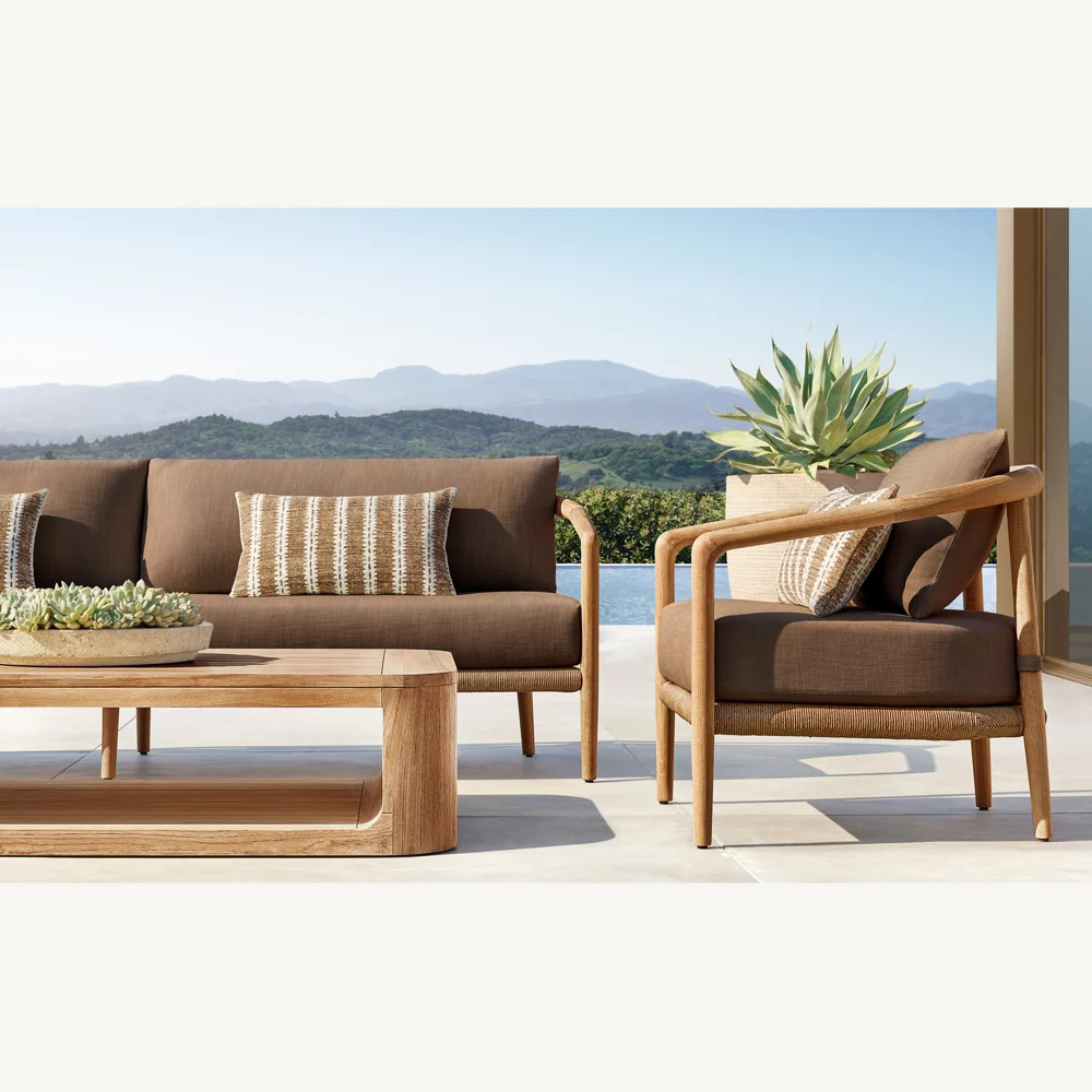 New Design Modern Natural Teak Outdoor Sofa Set Patio Rope Woven Solid Teak Wood Furniture