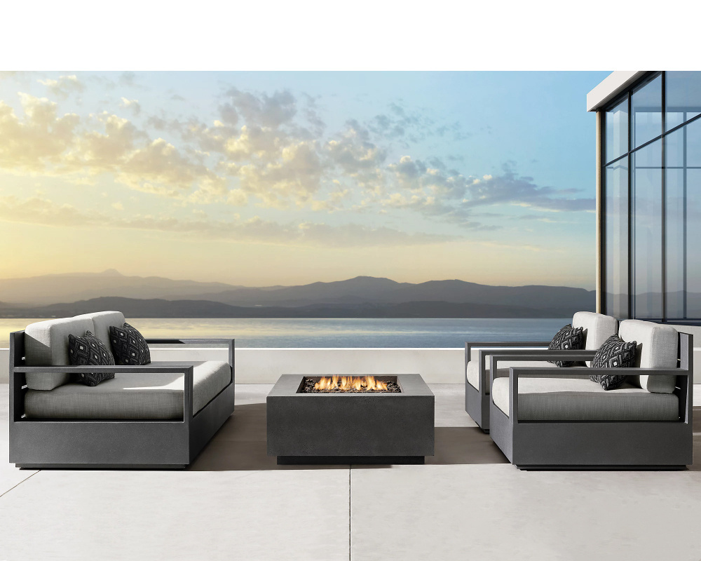 Luxury Villa Patio Sofa Set Marbella Aluminum Sofa Outdoor Patio Furniture Set with Fire Pit