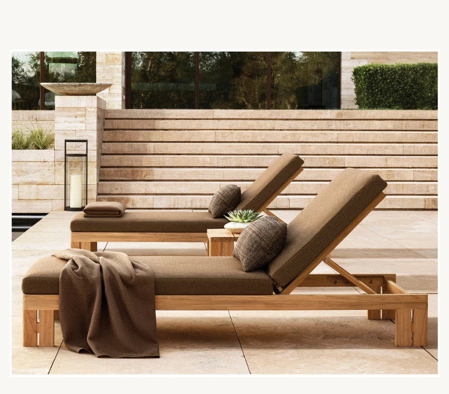 Teak Wood Chaise Sun Lounger Chair Wooden Sunbed for Pool Outdoor Garden