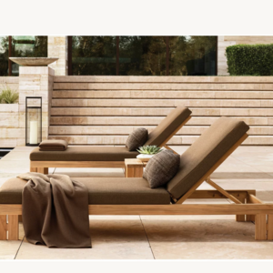 Teak Wood Chaise Sun Lounger Chair Wooden Sunbed for Pool Outdoor Garden