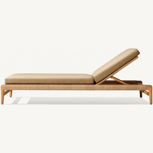 Hotel Modern Woven Rope Wooden Sunbed Outdoor Furniture Natural Teak Sun Lounger With Cushion