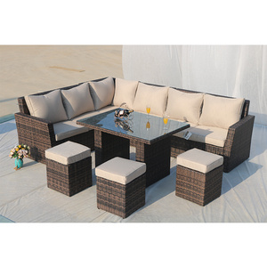 Large Outdoor L Shape Wicker Garden Sectional Sofa Set Rattan Corner Sofa