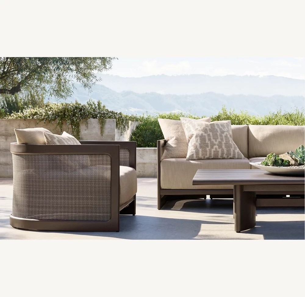 Luxury Outdoor Garden Aluminum Sofa Set Furniture Modern Cane Panel Back Aluminium Patio Furniture