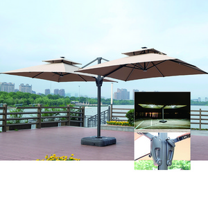 New Design Double Side Big Restaurant Umbrella Outdoor Parasol Cafe Solar Cantilever Umbrella with LED Light