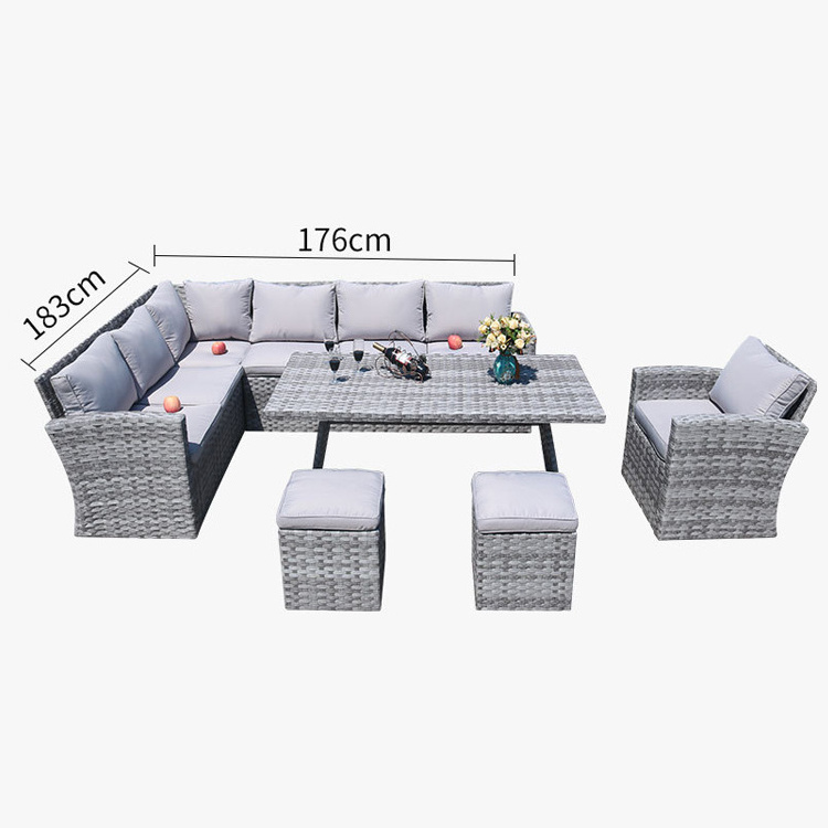 Large Outdoor L Shape Wicker Garden Sectional Sofa Set Rattan Corner Sofa