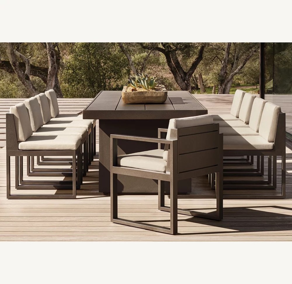 Hign End Modern Metal Outdoor Dining Table Set Black Aluminum Patio Furniture Dining Table and Chair with Cushion