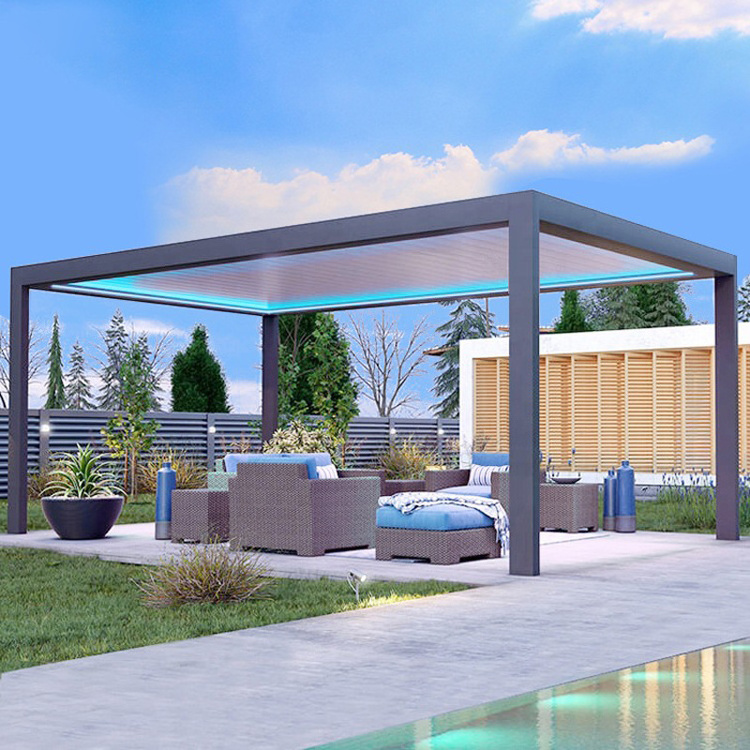 Custom Modern Pergola Aluminium Outdoor Motorized Aluminium Outdoor Waterproof Louvers Pergola and Gazebo