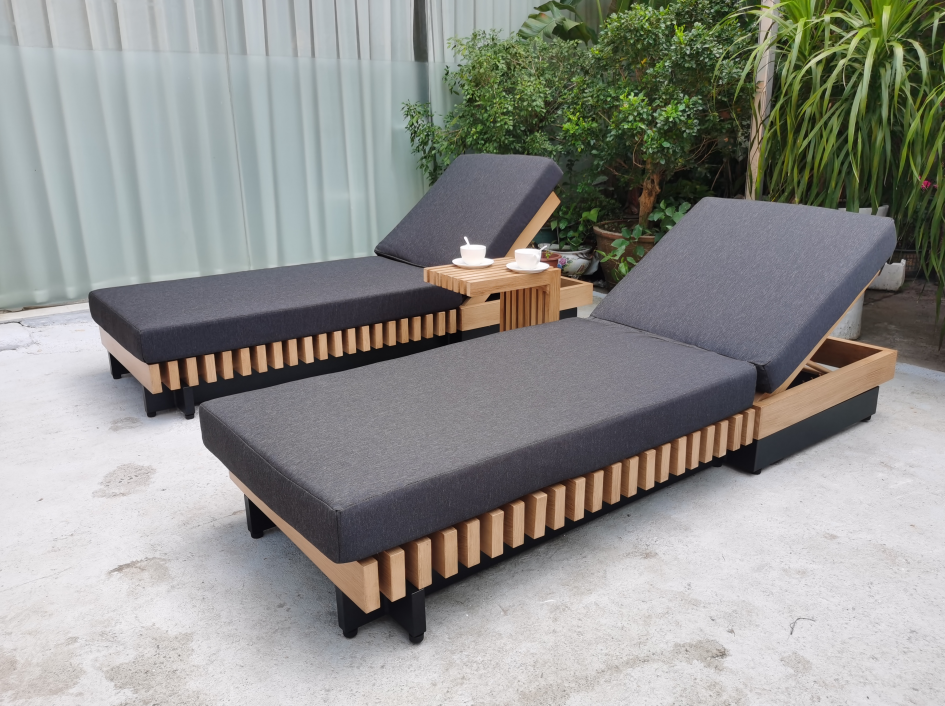 Lounge Outdoor Furniture Teak Wooden Daybed Sunbed Pool Chairs Sun Lounger Swimming