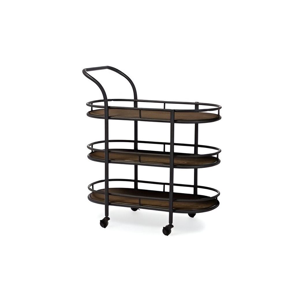 Black Colored Industrial Trolly For Room Service Bar Cart Vine Bottles Holder Serving Snacks Custom Shape Commercial Cart