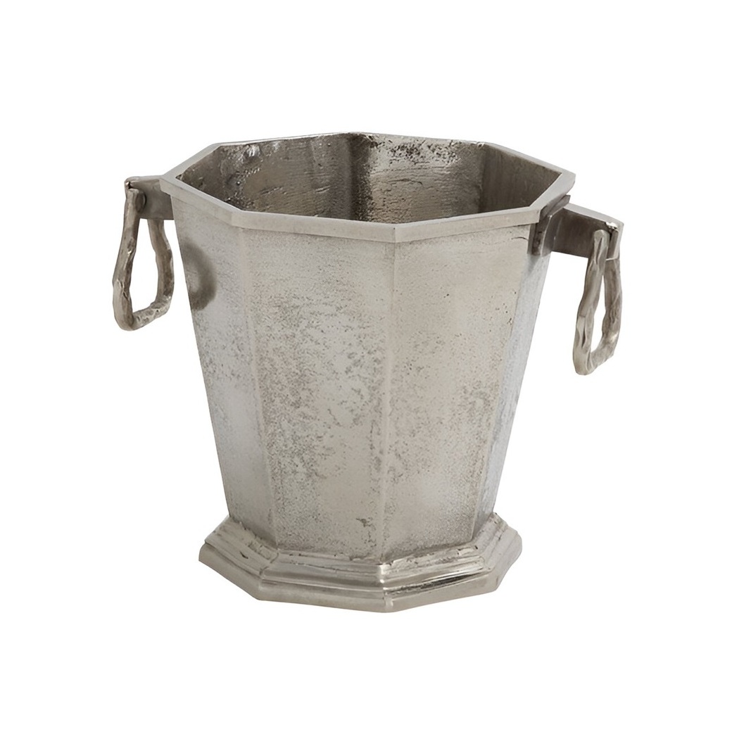 Vintage Antique Silver Coated Aluminum Casted Vine Tub Barware Chiller For Vine Cooler Handmade Ice Bucket with Golden Handles