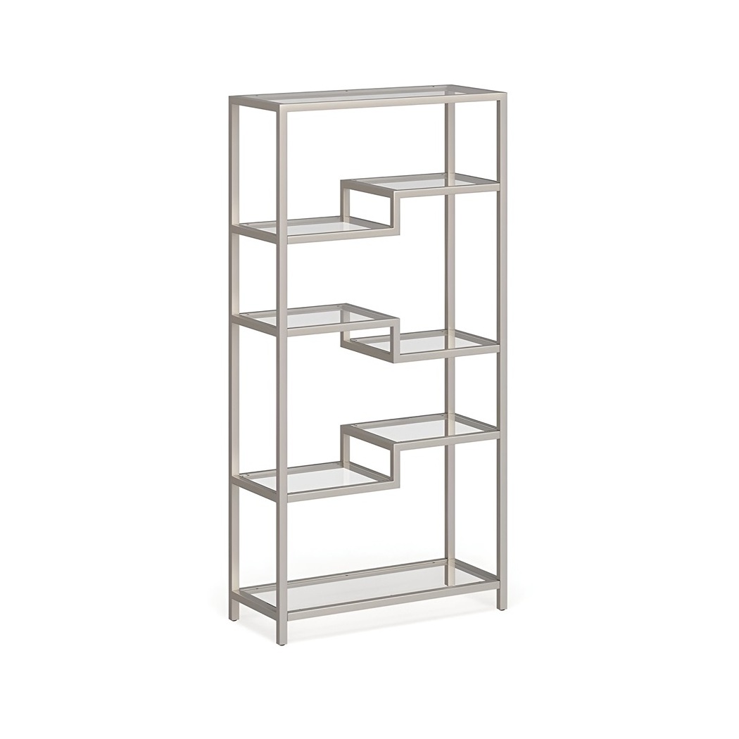 Glass Shelves Metal Cabinet For Holdings Books And Other Product Display Rack For Luxury Stores Golden Color Industrial Rack