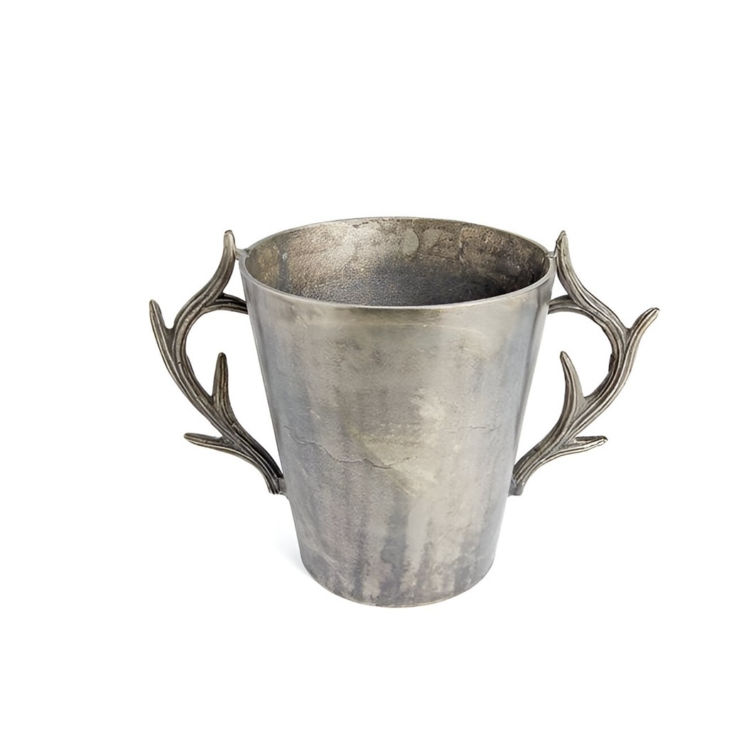 Vintage Antique Silver Coated Aluminum Casted Vine Tub Barware Chiller For Vine Cooler Handmade Ice Bucket with Golden Handles