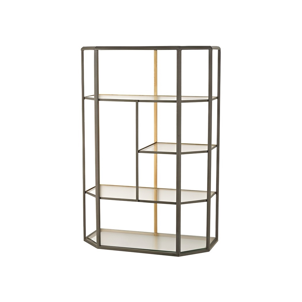 Glass Shelves Metal Cabinet For Holdings Books And Other Product Display Rack For Luxury Stores Golden Color Industrial Rack