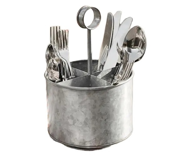 Two Compartment Galvanized Metal Utensils Caddy Wholesale Exporter Galvanized Caddy for Kitchen Utensil Holder