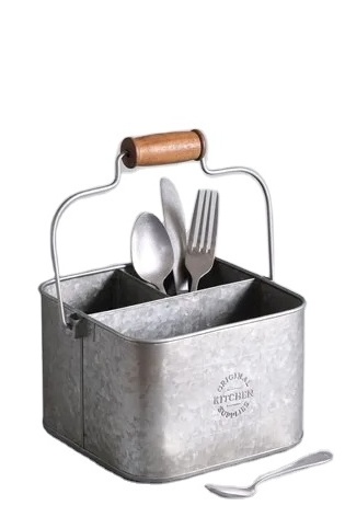 Two Compartment Galvanized Metal Utensils Caddy Wholesale Exporter Galvanized Caddy for Kitchen Utensil Holder