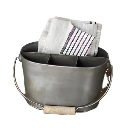 Two Compartment Galvanized Metal Utensils Caddy Wholesale Exporter Galvanized Caddy for Kitchen Utensil Holder