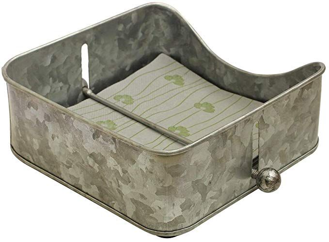 Eco-friendly Square Country Style Galvanized Metal Heavy-Duty Rustic Napkin Holder With New Design For Paper Napkins