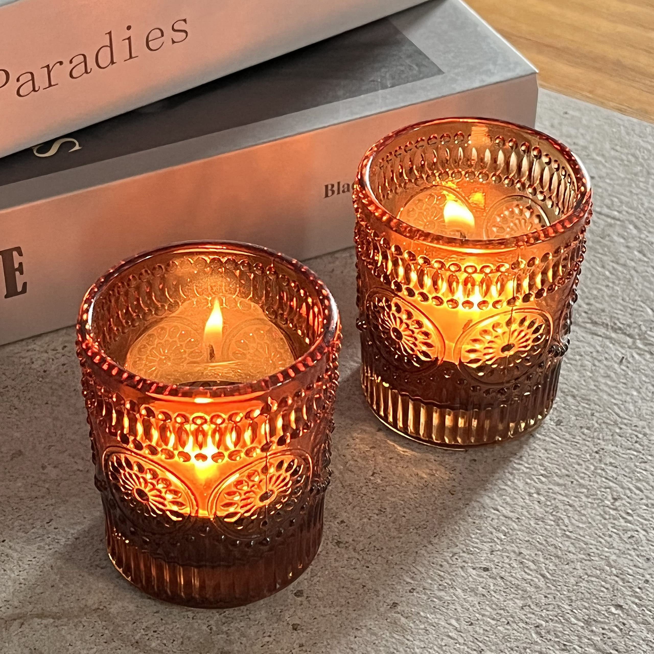 NISEVEN Hot Sales 12PCS/Set Amber Glass Tealight Votive Candle Holder and Glass Candle Jars for Candle Making Table Decor