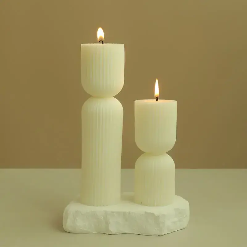 Niseven High Quality Large White Ribbed Pillar Geometric Shaped Scented Candles for Home Decor