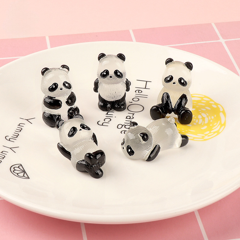 Hot Sales Glowing Panda Mini Figurines Miniature Panda Micro Landscape Ornament Glowing in Dark Miniature Flower Potted Decor