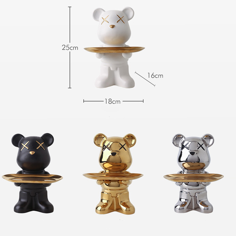 NISEVEN Hot Selling Living Room Key Storage Tray Desktop Decoration Animal Figurine Ceramic Bear Ornament