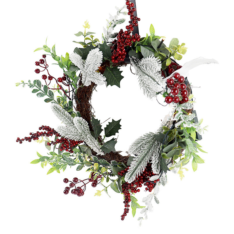 NISEVEN High Quality Front Door Decorations 45cm Artificial Christmas Flower Cedar Holly With Berry Christmas Wreath